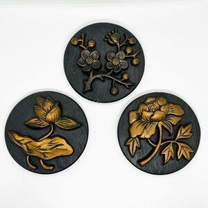 Vtg 60's Miller Studio Chalk Ware Floral Wall Plaques MCM Gothic Witchy Dark